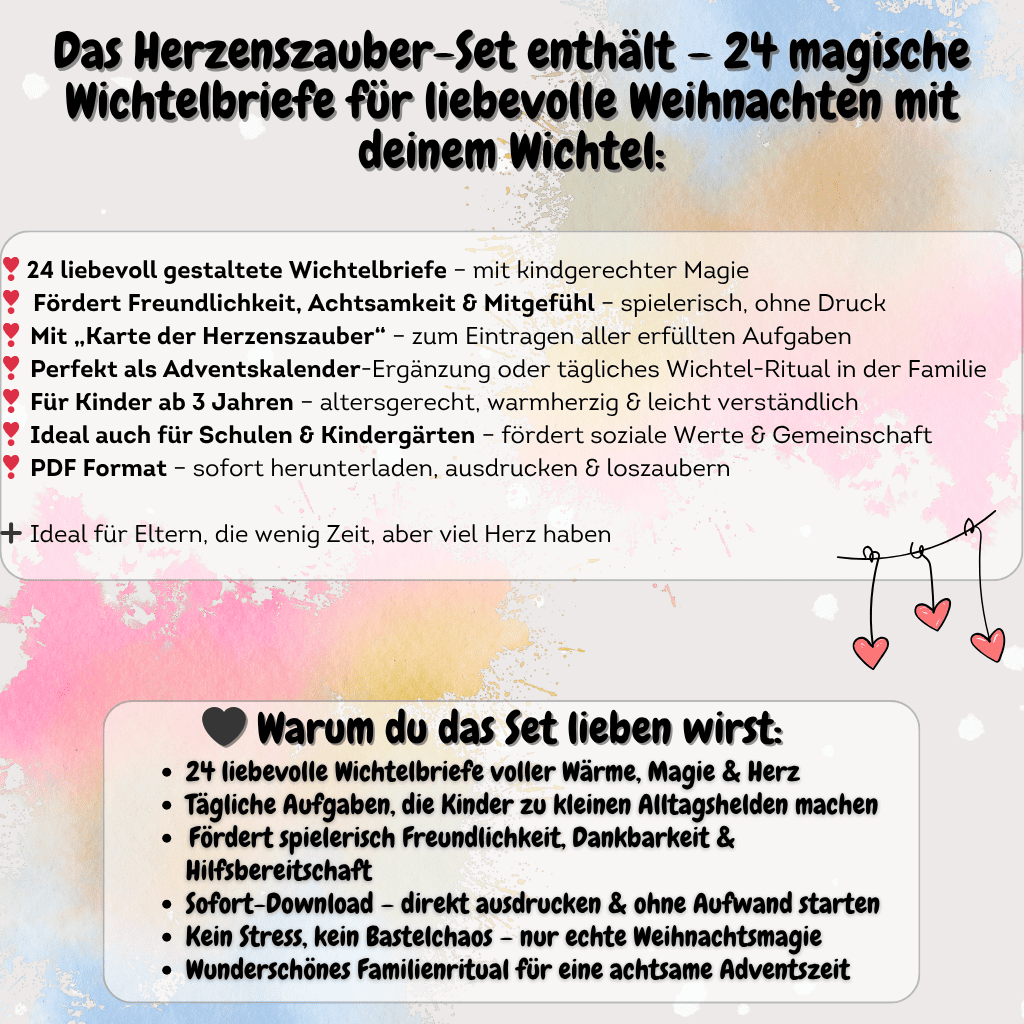24 Herzenszauber mit deinem Wichtel – liebevolle Wichtelbriefe für Kinder | Adventskalender Ideen, Freundlichkeit und Magie in der Weihnachtszeit (3–10 Jahre) | als PDF zum Ausdrucken, Sofort-Download