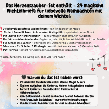 24 Herzenszauber mit deinem Wichtel – liebevolle Wichtelbriefe für Kinder | Adventskalender Ideen, Freundlichkeit und Magie in der Weihnachtszeit (3–10 Jahre) | als PDF zum Ausdrucken, Sofort-Download