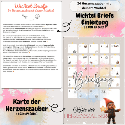 24 Herzenszauber mit deinem Wichtel – liebevolle Wichtelbriefe für Kinder | Adventskalender Ideen, Freundlichkeit und Magie in der Weihnachtszeit (3–10 Jahre) | als PDF zum Ausdrucken, Sofort-Download