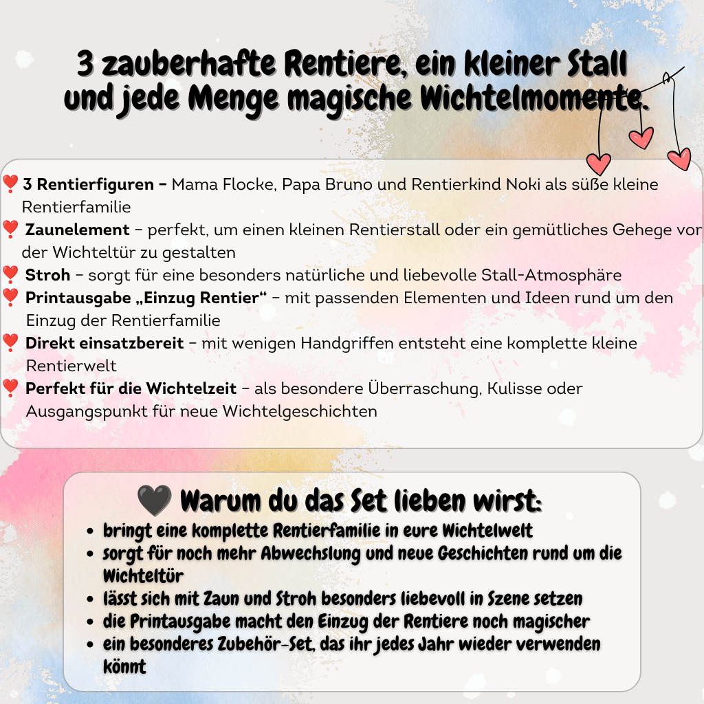 Smöres Rentierfamilie Flocke, Bruno und Noki – Komplettset mit Zubehör und Printausgabe