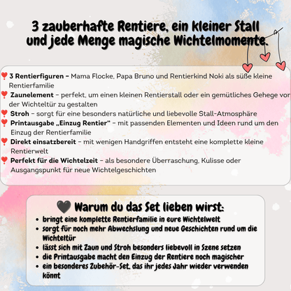 Smöres Rentierfamilie Flocke, Bruno und Noki – Komplettset mit Zubehör und Printausgabe