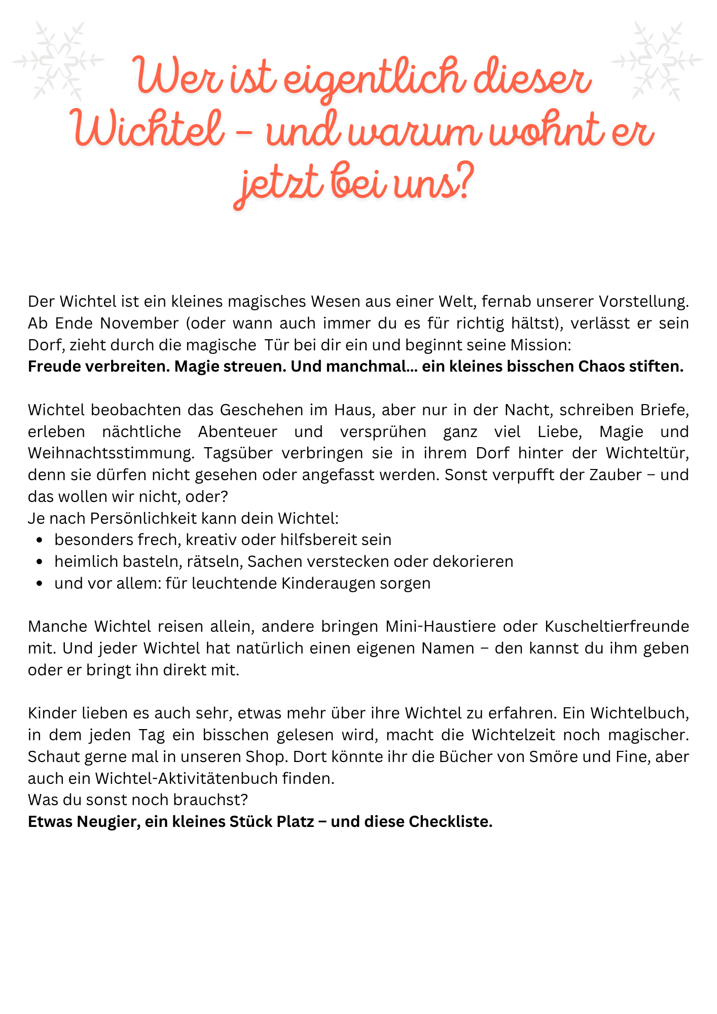 Wichtel Erklärung für Kinder – kindgerechte Einführung in die magische Welt der Weihnachtswichtel. Ideal zur Vorbereitung auf die Wichtelzeit.