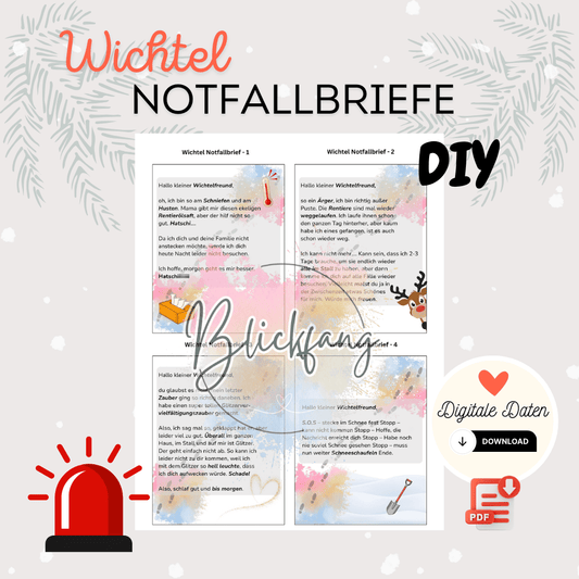 Wichtel Notfallbriefe – liebevolle Soforthilfe für stressfreie Wichteltage | Mini-Briefe für den Wichtel | als PDF zum Ausdrucken, Sofort-Download
