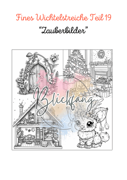 Fines Wichtelstreich Teil 19 „Zauberbilder“ – kostenlose Bastelvorlage für deine Wichteltür | als PDF zum Ausdrucken, Sofort-Download
