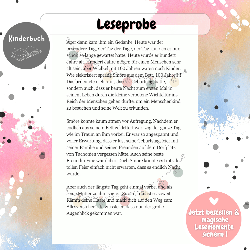 Weitere Leseprobe mit Text und Illustration der Wichtelwelt. Perfekt für Kinder, die Weihnachten, Wichtelsets, Wichtelbriefpapier und die Magie hinter der Wichteltür lieben.