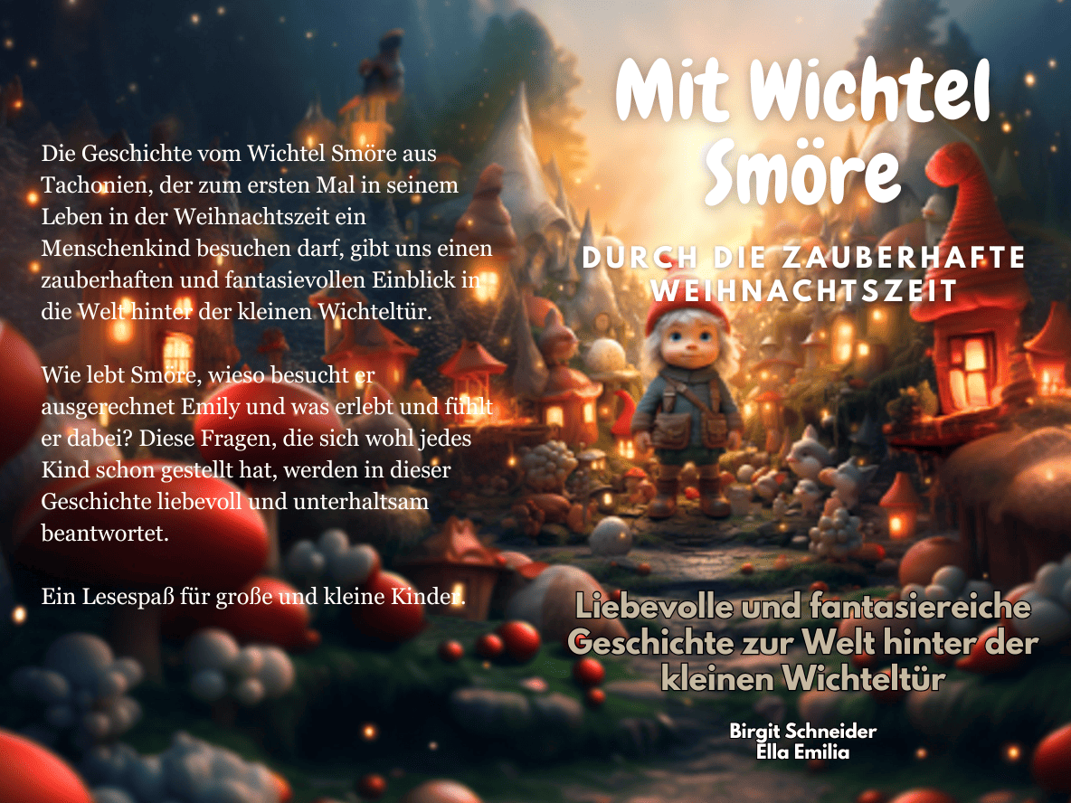 Übersichtsgrafik zum Kinderbuch Mit Wichtel Smöre – emotionale Geschichte zur Weihnachtszeit über Mut, Freundschaft und Magie hinter der Wichteltür