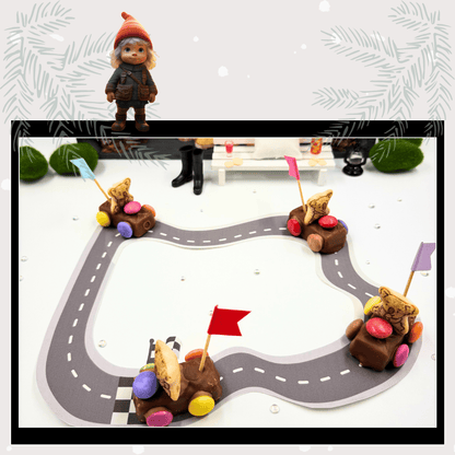 Fines Wichtelstreich Teil 3 „Rennstrecke“ – kostenlose Bastelvorlage für deine Wichteltür | als PDF zum Ausdrucken, Sofort-Download