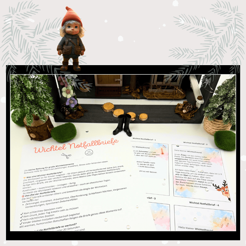 Wichtel Notfallbriefe – liebevolle Soforthilfe für stressfreie Wichteltage | Mini-Briefe für den Wichtel | als PDF zum Ausdrucken, Sofort-Download