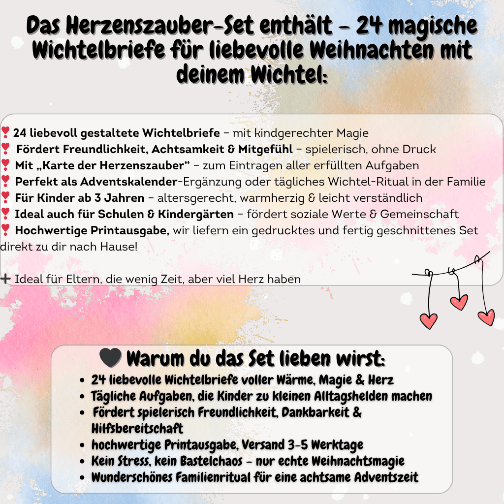 Erklärseite zum Produkt: So funktionieren die Herzenszauber-Briefe – für Eltern einfach umzusetzen, für Kinder magisch und herzerwärmend.
