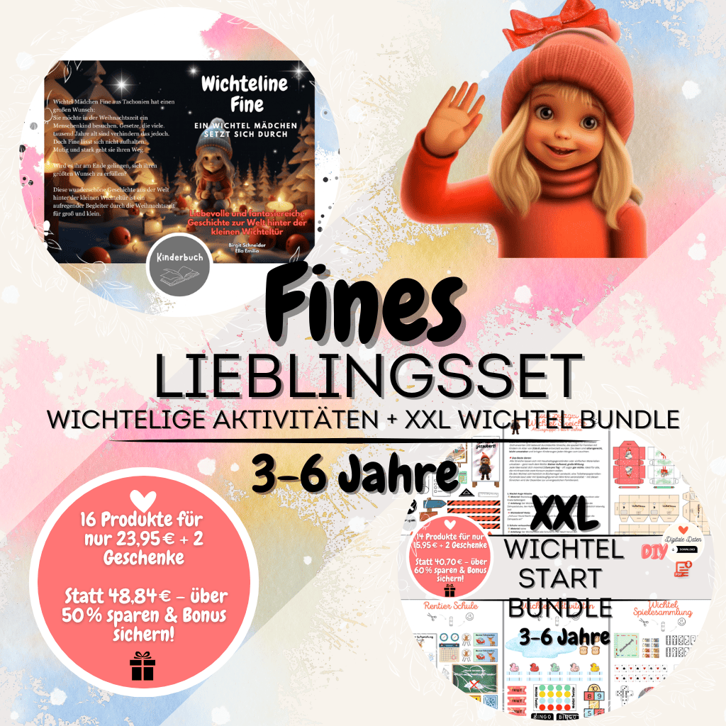 Fines Lieblingsset: Wichtelbuch "Wichteline Fine" und XXL Wichtel Start Bundle – 14 liebevolle DIY-Vorlagen + 2 Geschenke | (Wichtelstreiche 3–6 Jahre)