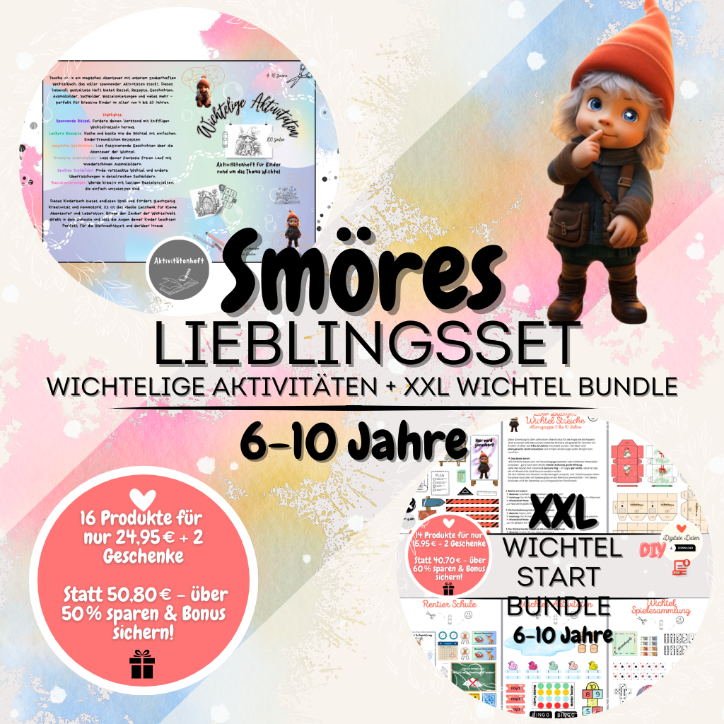 Smöres Lieblingsset: Wichtelige Aktivitäten Heft und XXL Wichtel Start Bundle – 14 liebevolle DIY-Vorlagen + 2 Geschenke | (Wichtelstreiche 6–10 Jahre)