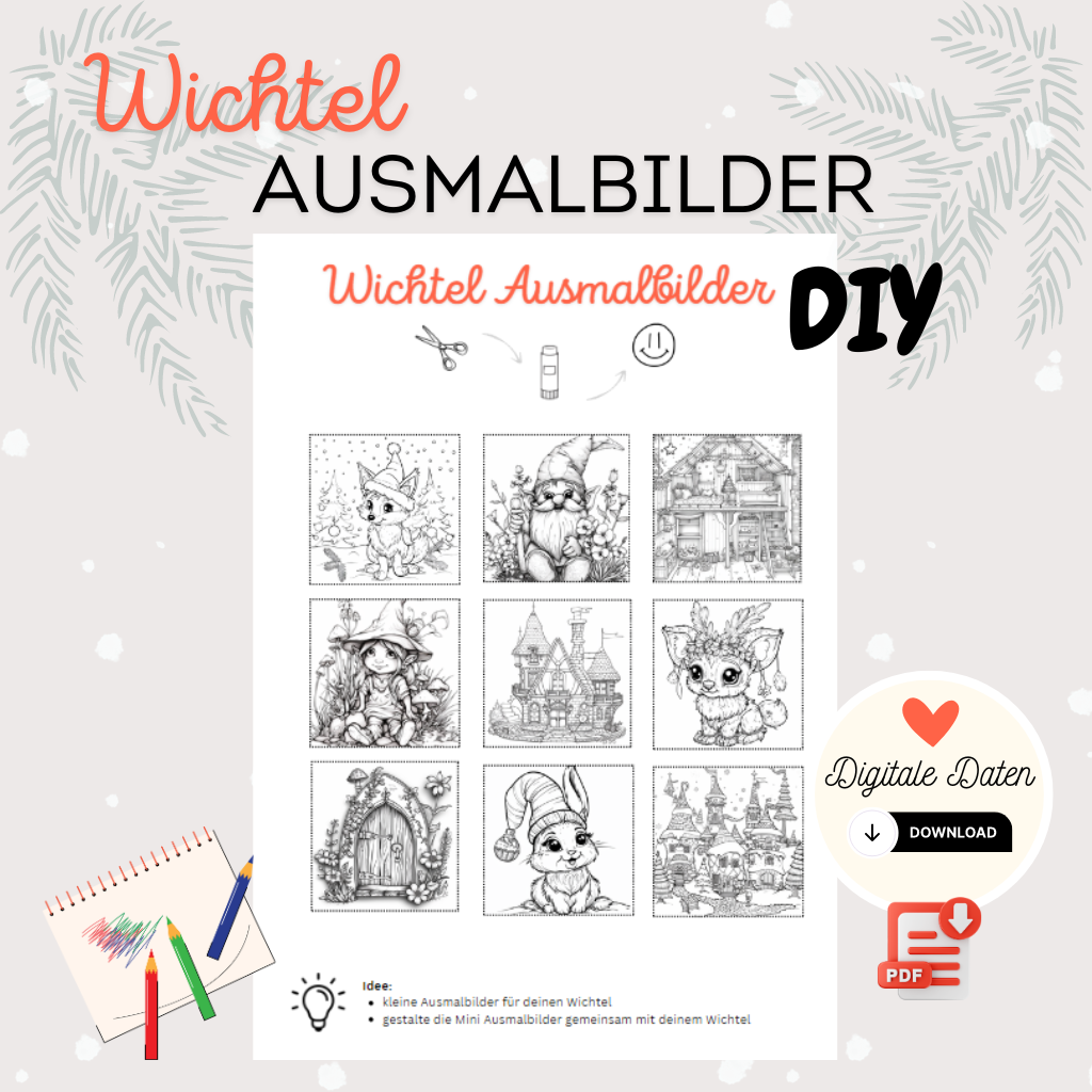 Wichtel Ausmalbilder - DIY Bastelspaß für Kinder - kostenloser Download