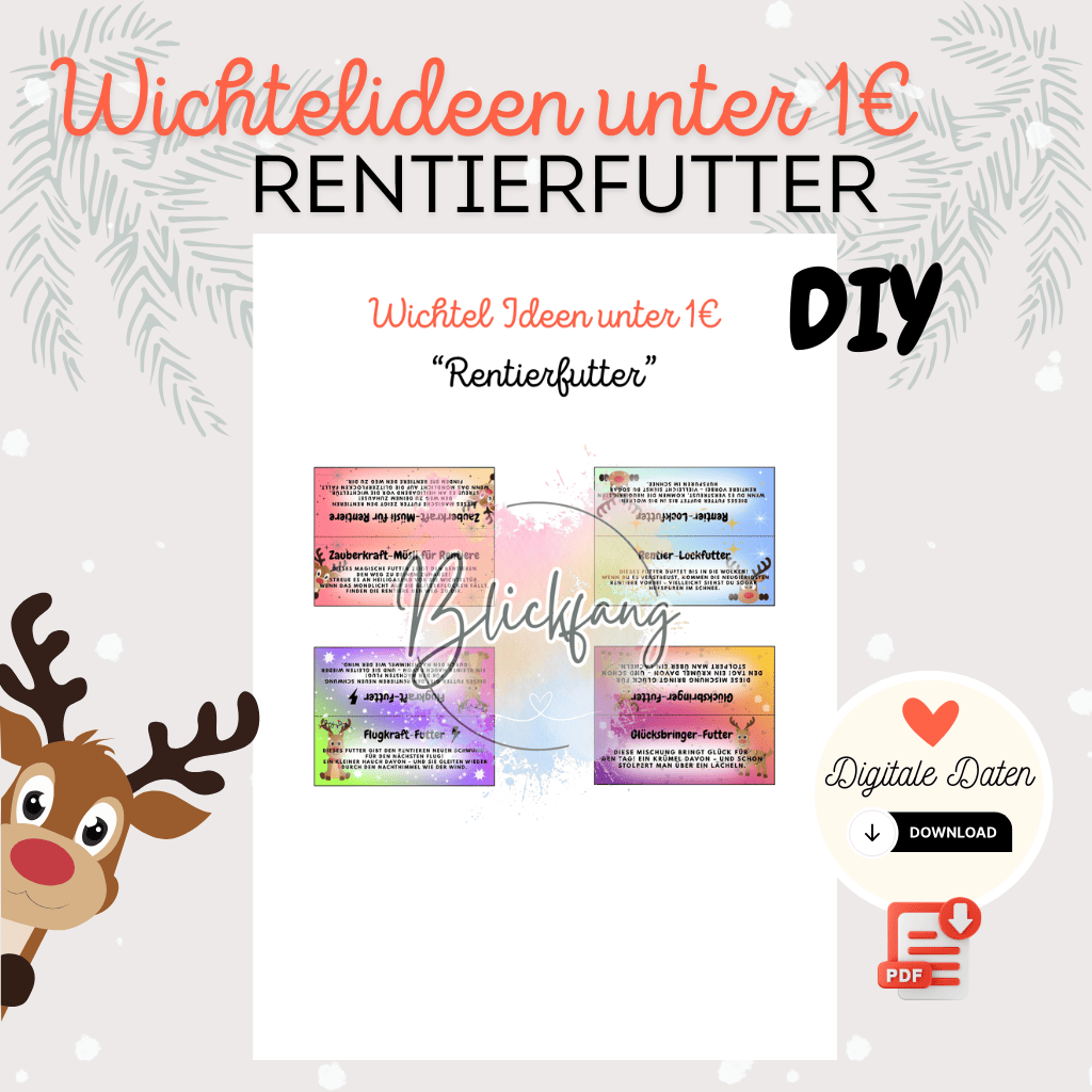 Wichtelideen unter 1€ „Rentierfutter“ – kostenlose Bastelvorlage für deine Wichteltür | als PDF zum Ausdrucken, Sofort-Download