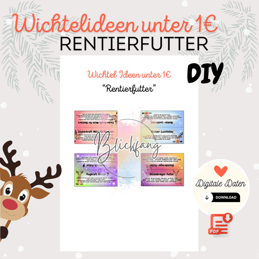 Wichtelideen unter 1€ „Rentierfutter“ – kostenlose Bastelvorlage für deine Wichteltür | als PDF zum Ausdrucken, Sofort-Download