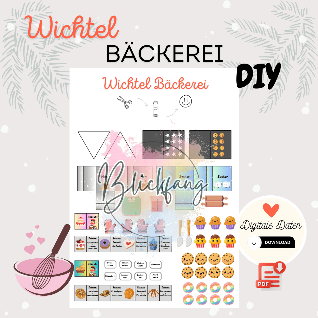 DIY Wichtel Bäckerei für Weihnachten – liebevoll gestaltetes Wichtelset mit Briefpapier, Wichtelbriefen und Zubehör. Perfekt für Puppenhaus, Adventskalender und magische Szenen hinter der Wichteltür mit dem Weihnachtswichtel.