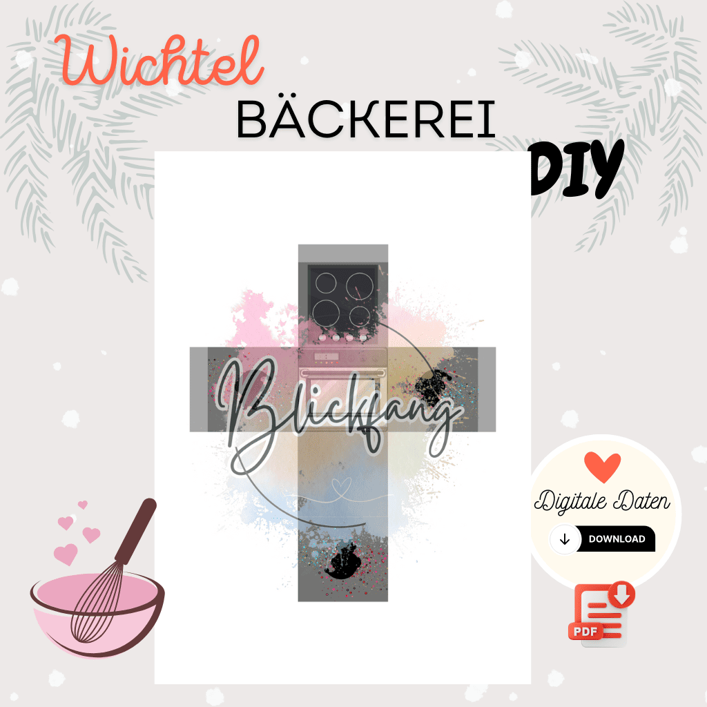 Bastelvorlage für die Wichtel Bäckerei – kreatives Wichtelzubehör mit Briefen und Magie. Ideal für Puppenhaus, Adventskalender oder als Wichtelset für die Weihnachtszeit.