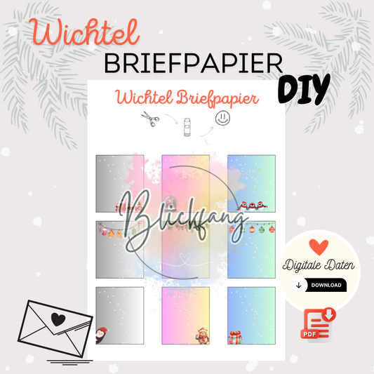 Digitale PDF-Datei: Wichtel Briefpapier zum Sofort-Download – zauberhafte Bastelvorlagen für Weihnachten mit winterlichen Illustrationen und süßen Wichtelmotiven. Ideal für kreative Wichtelpost im Advent.