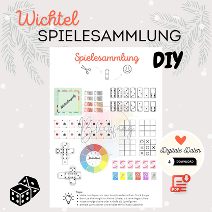 Titelbild der digitalen Wichtel Spielesammlung mit DIY-Spielen als PDF zum Download – kreative Bastelidee für Kinder und die Vorweihnachtszeit