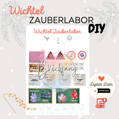 DIY Wichtel Zauberlabor für Weihnachten – kreatives Wichtelset mit Zubehör, Wichtelbriefen, Briefpapier und magischen Details für Puppenhaus, Adventskalender und Wichteltür.