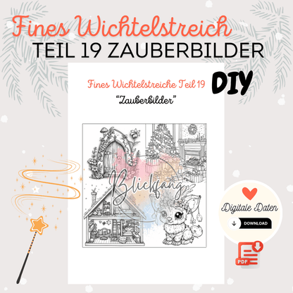 Fines Wichtelstreich Teil 19 „Zauberbilder“ – kostenlose Bastelvorlage für deine Wichteltür | als PDF zum Ausdrucken, Sofort-Download