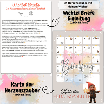 Vorschau auf die liebevoll gestalteten Wichtelbriefe mit kleinen Aufgaben und Herzensmomenten – perfekt für eine zauberhafte Adventsbegleitung.