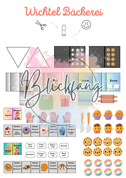Komplettes DIY Wichtelset „Wichtel Bäckerei“ mit vielen Vorlagen und Zubehör. Enthält Wichtel Briefe, Briefpapier und kreative Deko für Puppenhaus, Adventskalender und die magische Wichteltür.