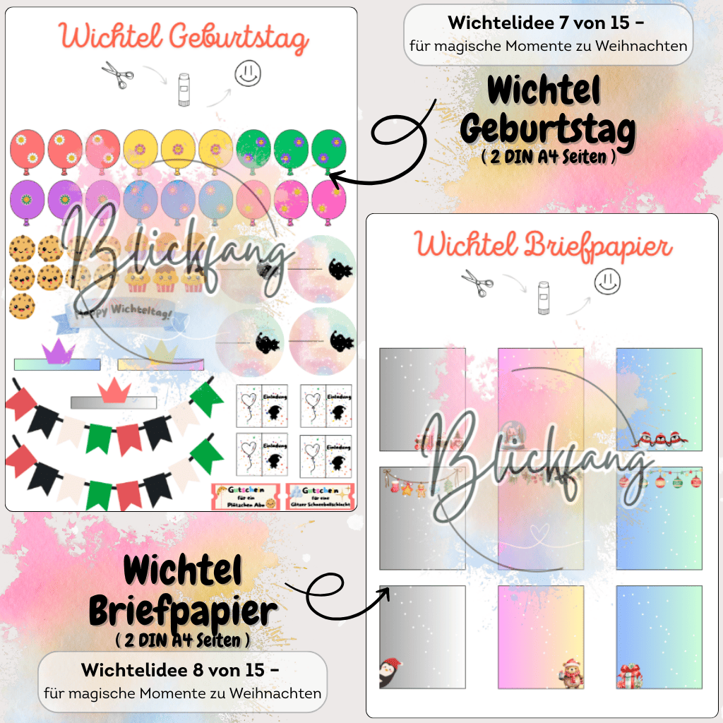 DIY Bastelvorlagen Wichtel Geburtstag im XXL Wichtelset. Mit Wichtelbriefen, Briefpapier und Zubehör für Puppenhaus, Adventskalender und die Weihnachtszeit voller Magie.