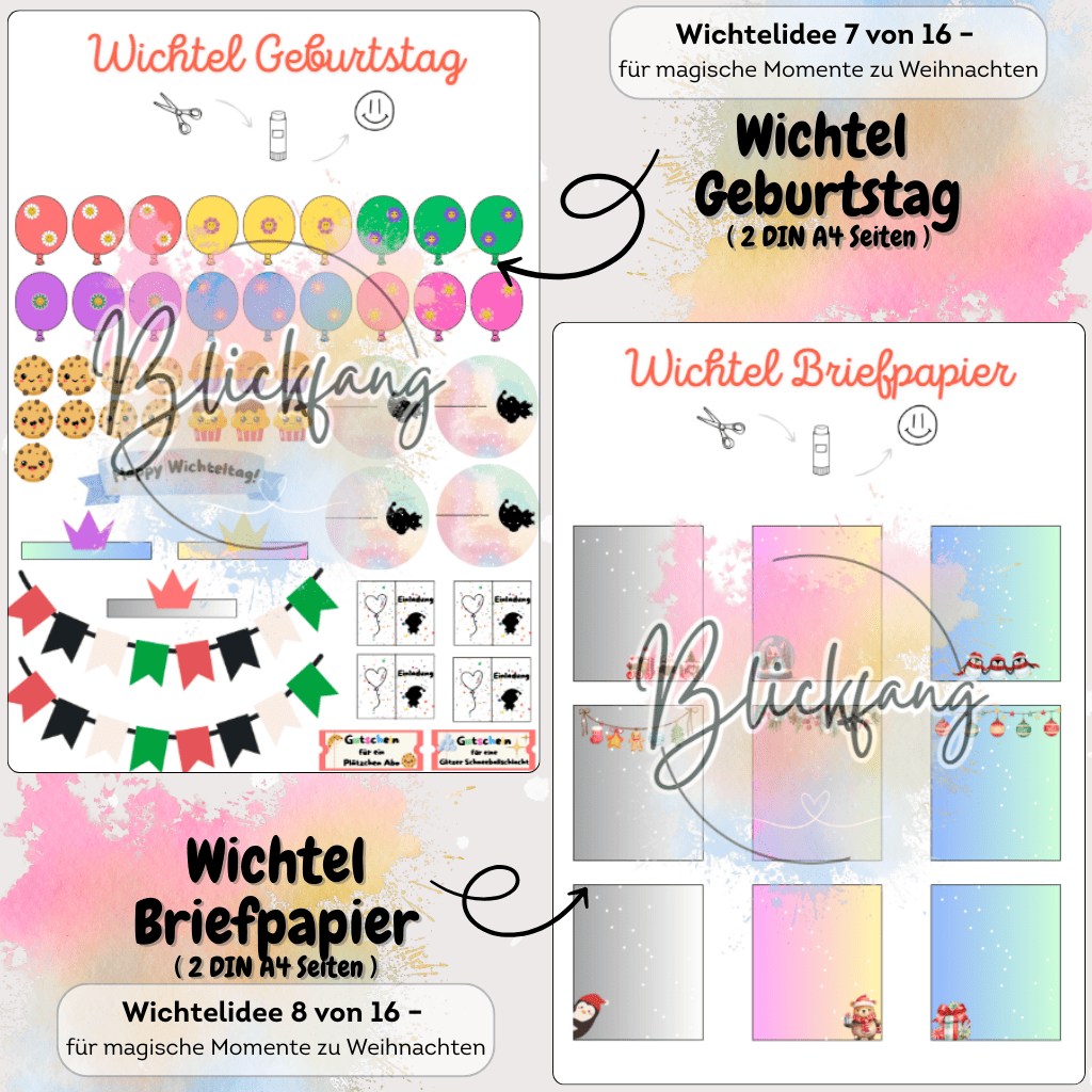 Liebevoll gestaltetes Wichtel Briefpapier und Vorlagen für Wichtelbriefe. Perfekt für Puppenhaus-Szenen, Adventskalender und weihnachtliche Überraschungen mit Magie.