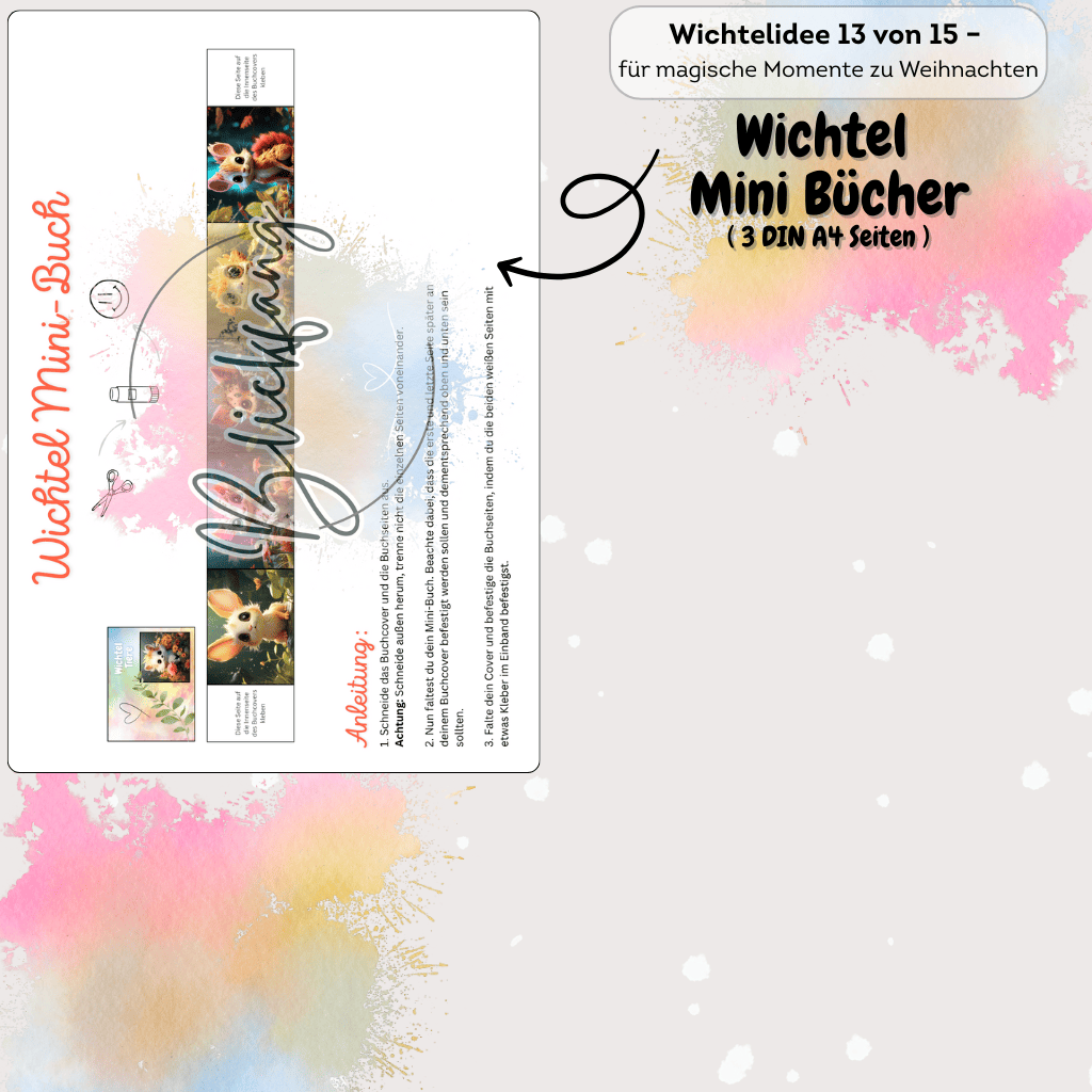 Wichtel Mini-Bücher zum Basteln – liebevolle Vorlagen mit Wichtelbriefen und Briefpapier. Perfekt für Puppenhaus, Adventskalender und die magische Weihnachtszeit.
