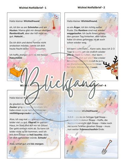 Wichtel Notfallbriefe – liebevolle Soforthilfe für stressfreie Wichteltage | Mini-Briefe für den Wichtel | als PDF zum Ausdrucken, Sofort-Download