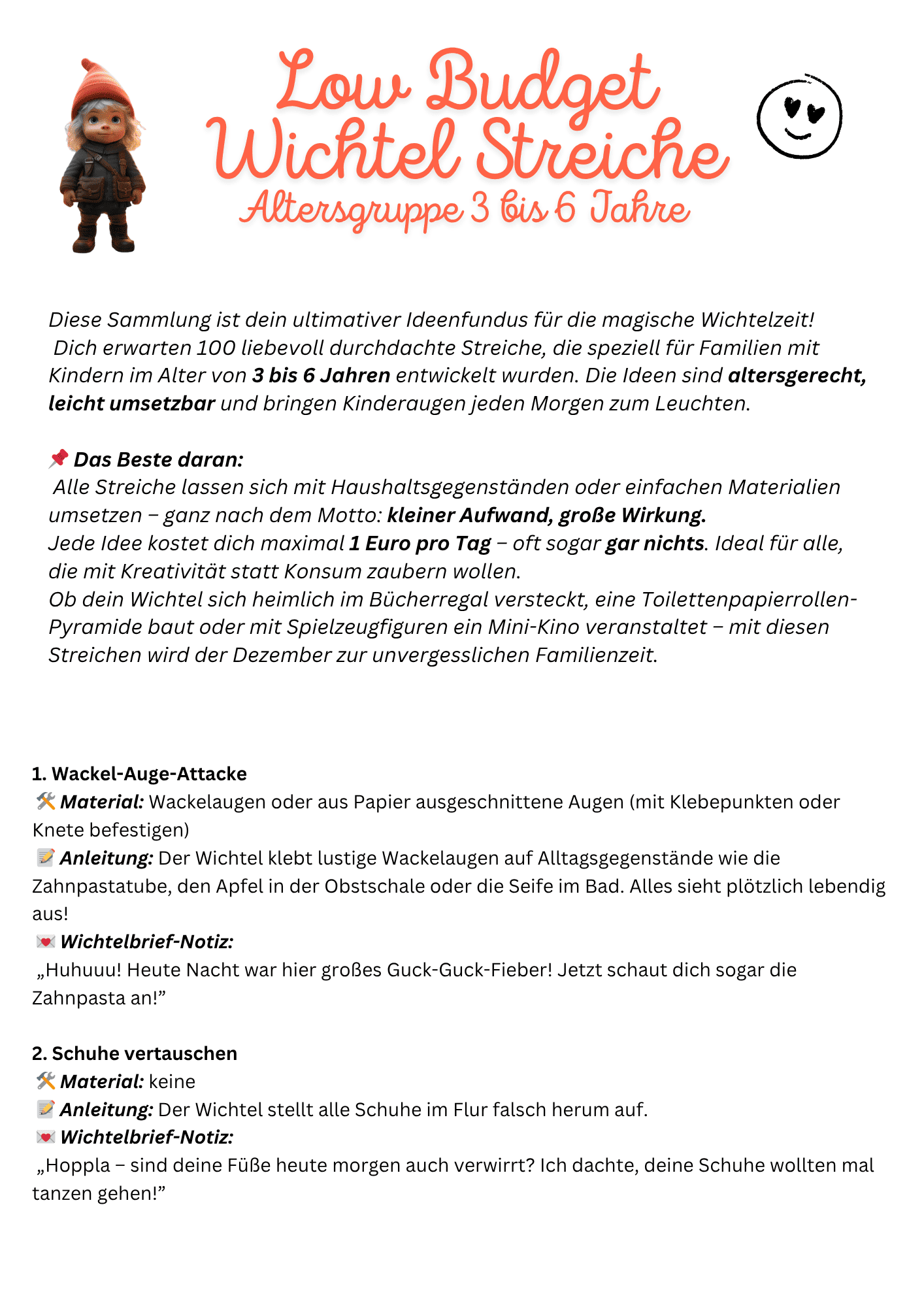 Wichtelset für magische Weihnachten – 100 liebevoll gestaltete Wichtelstreiche mit Wichtelbriefen, Bastelideen und Zubehör für Wichteltür, Puppenhaus und Adventskalender, um Weihnachtsmagie lebendig zu machen.