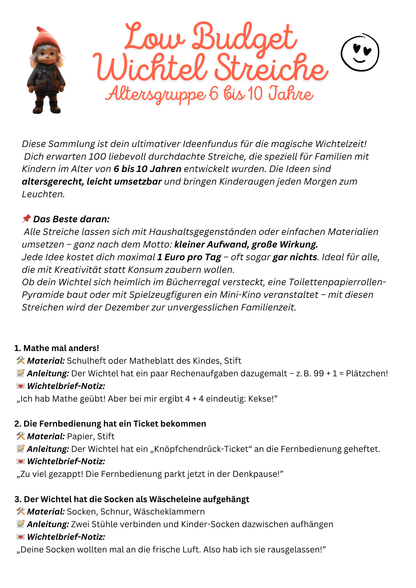 Wichtelset für magische Weihnachten – 100 liebevoll gestaltete Wichtelstreiche mit Wichtelbriefen, Bastelideen und Zubehör für Wichteltür, Puppenhaus und Adventskalender, um Weihnachtsmagie lebendig zu machen.