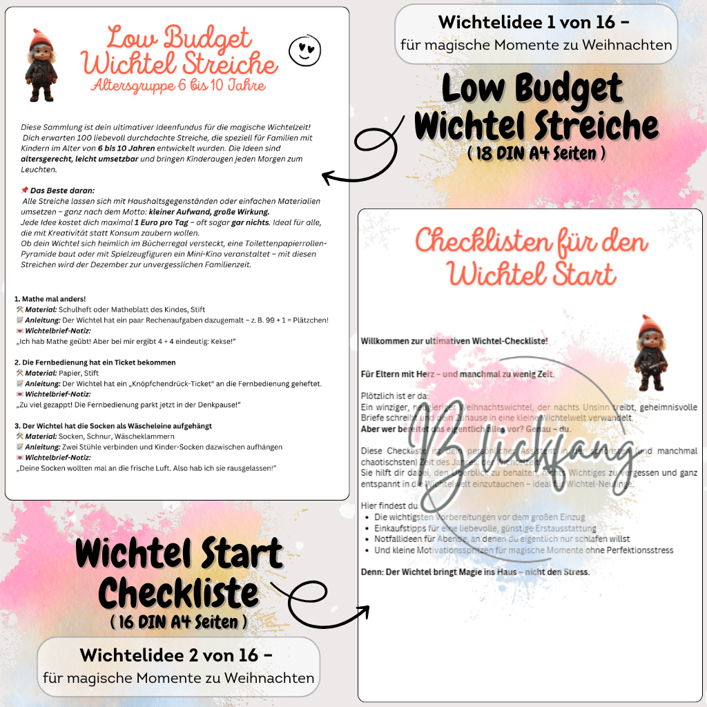 Praktische Checkliste für den Start ins Wichtel-Abenteuer. Unterstützt Eltern dabei, Wichtelsets, Wichtelbriefe und magisches Zubehör für Puppenhaus und Adventskalender zu organisieren. Ideen für günstige Wichtelstreiche mit Wichtel Briefpapier und Zubehör. Perfekt, um Weihnachten mit einem Wichtelset voller Magie und kreativer Briefe unvergesslich zu machen.