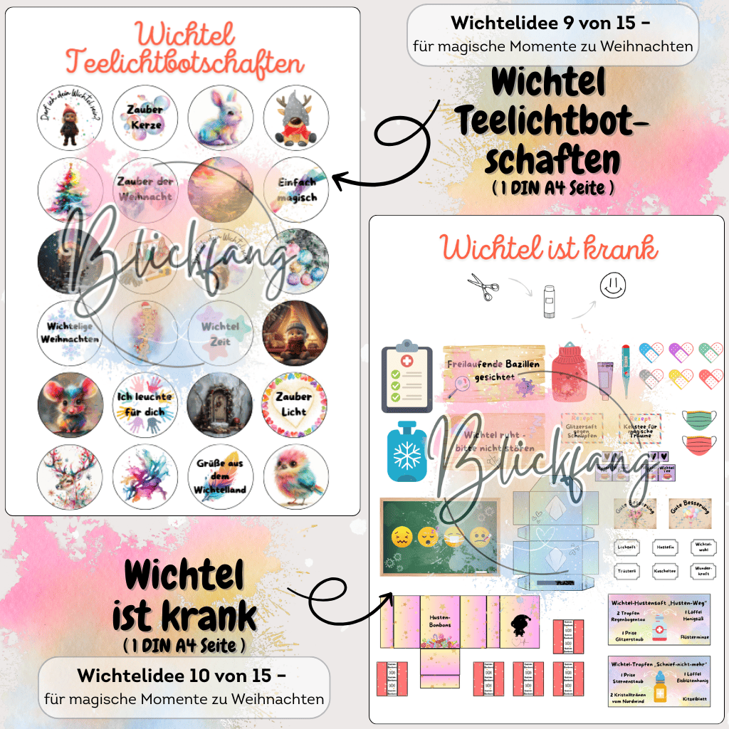 Kreatives Teelichtbotschaften Set für den Weihnachtswichtel. Der Wichtel ist krank mit Wichtelbriefen, Briefpapier und Bastelideen für Puppenhaus, Adventskalender und Wichteltür.