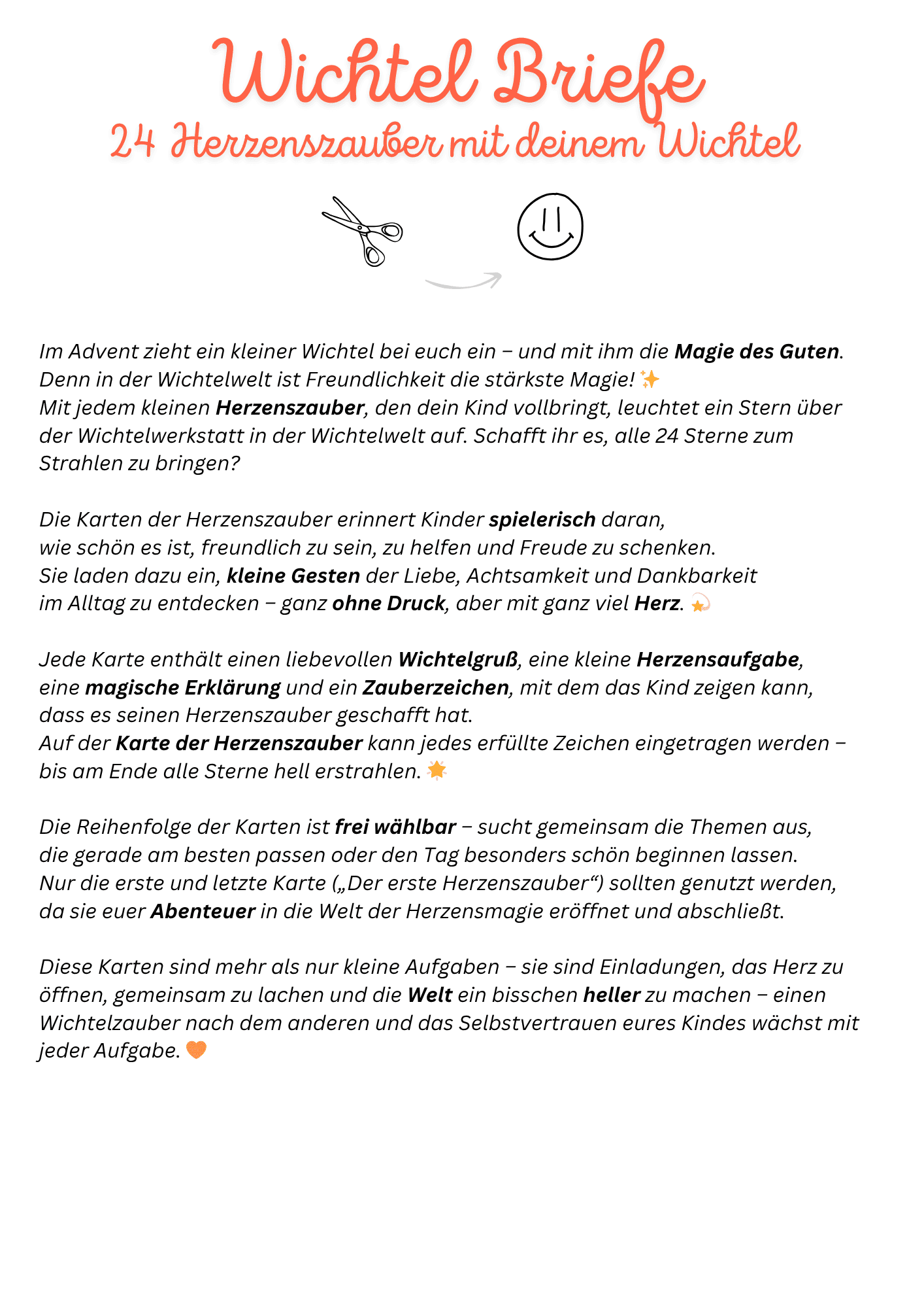 Erklärseite zum Produkt: So funktionieren die Herzenszauber-Briefe – für Eltern einfach umzusetzen, für Kinder magisch und herzerwärmend.