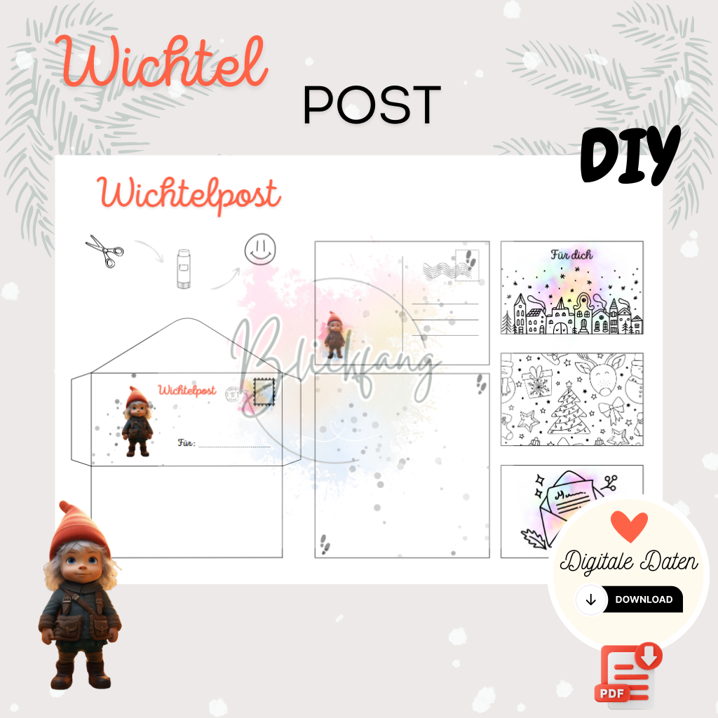 DIY Wichtelpost Bastelset mit Umschlag, Briefpapier und Postkarten zum Ausdrucken – liebevolle Weihnachtsidee für Kinder mit Wichtel Smöre, perfekt für den Advent