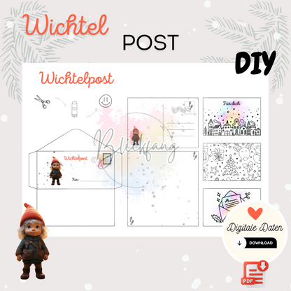 DIY Wichtelpost Bastelset mit Umschlag, Briefpapier und Postkarten zum Ausdrucken – liebevolle Weihnachtsidee für Kinder mit Wichtel Smöre, perfekt für den Advent