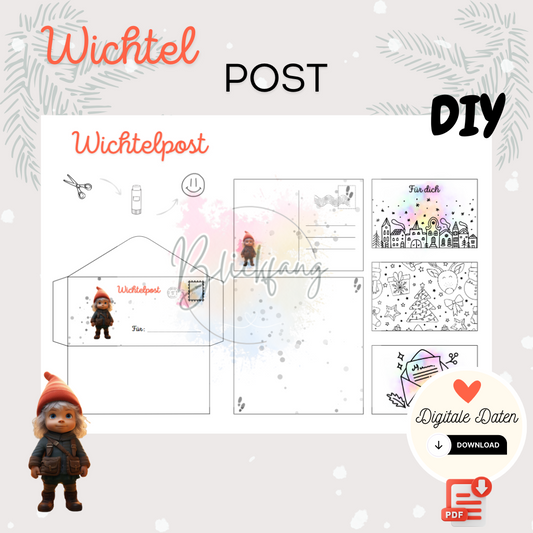 DIY Wichtelpost Bastelset mit Umschlag, Briefpapier und Postkarten zum Ausdrucken – liebevolle Weihnachtsidee für Kinder mit Wichtel Smöre, perfekt für den Advent