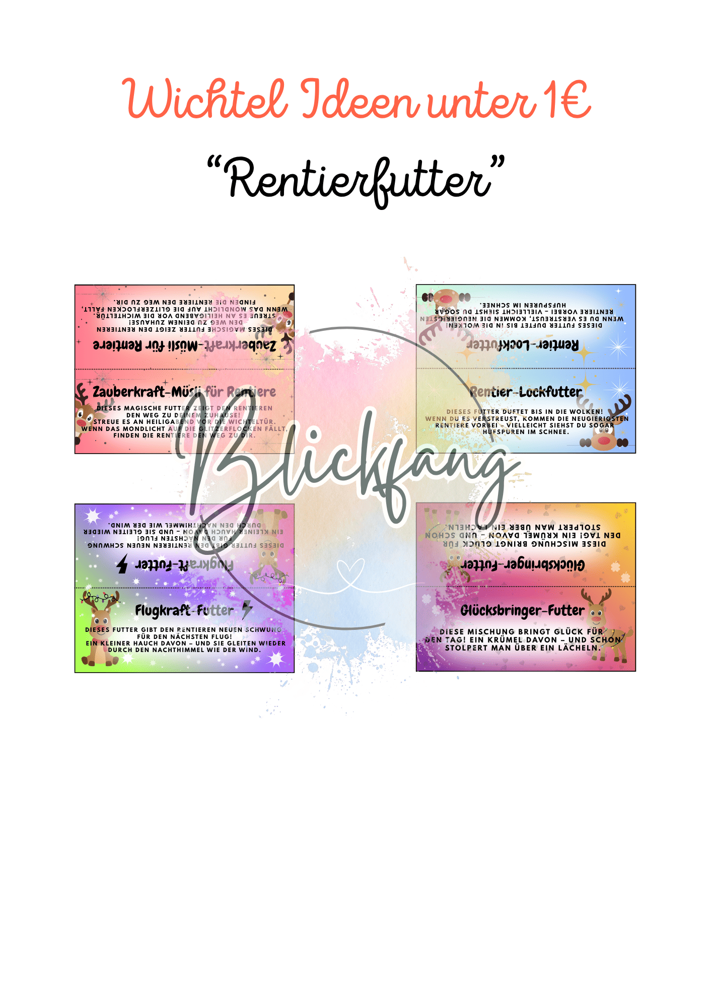 Wichtelideen unter 1€ „Rentierfutter“ – kostenlose Bastelvorlage für deine Wichteltür | als PDF zum Ausdrucken, Sofort-Download